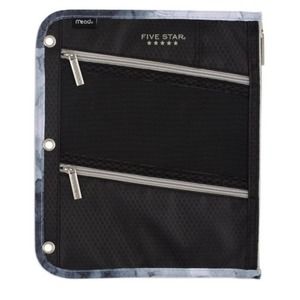 5/$20 Black marble Mead Five Star Pen Pencil Case Zipper Compartment FOR Binder